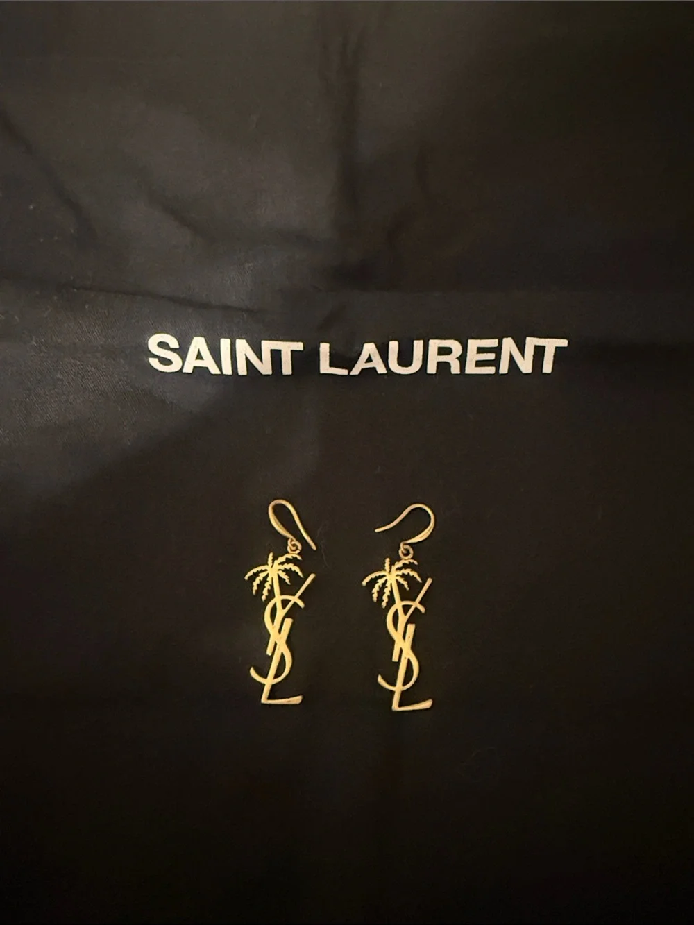 YSL palm tree earrings tropical gold
